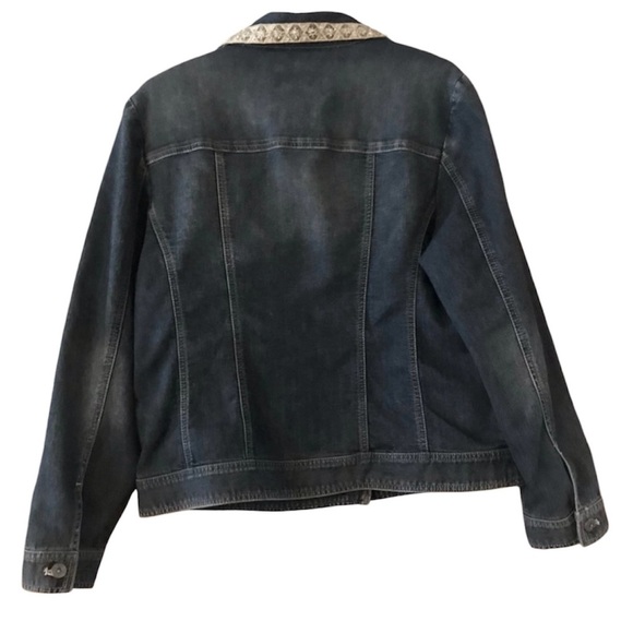 Chico’s Denim Jean Denim Jacket with Embellished Collar Chico Size 1 or size 8 - Picture 3 of 7